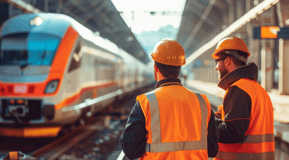 Zwei Ingenieure bei der Begehung eines Anschlussgleises